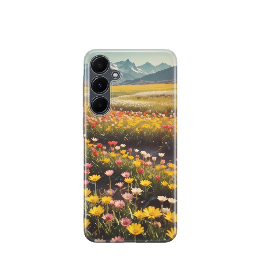 Samsung Galaxy A55 Gummi Hülle Bergfrühling in voller Blüte - Gelb