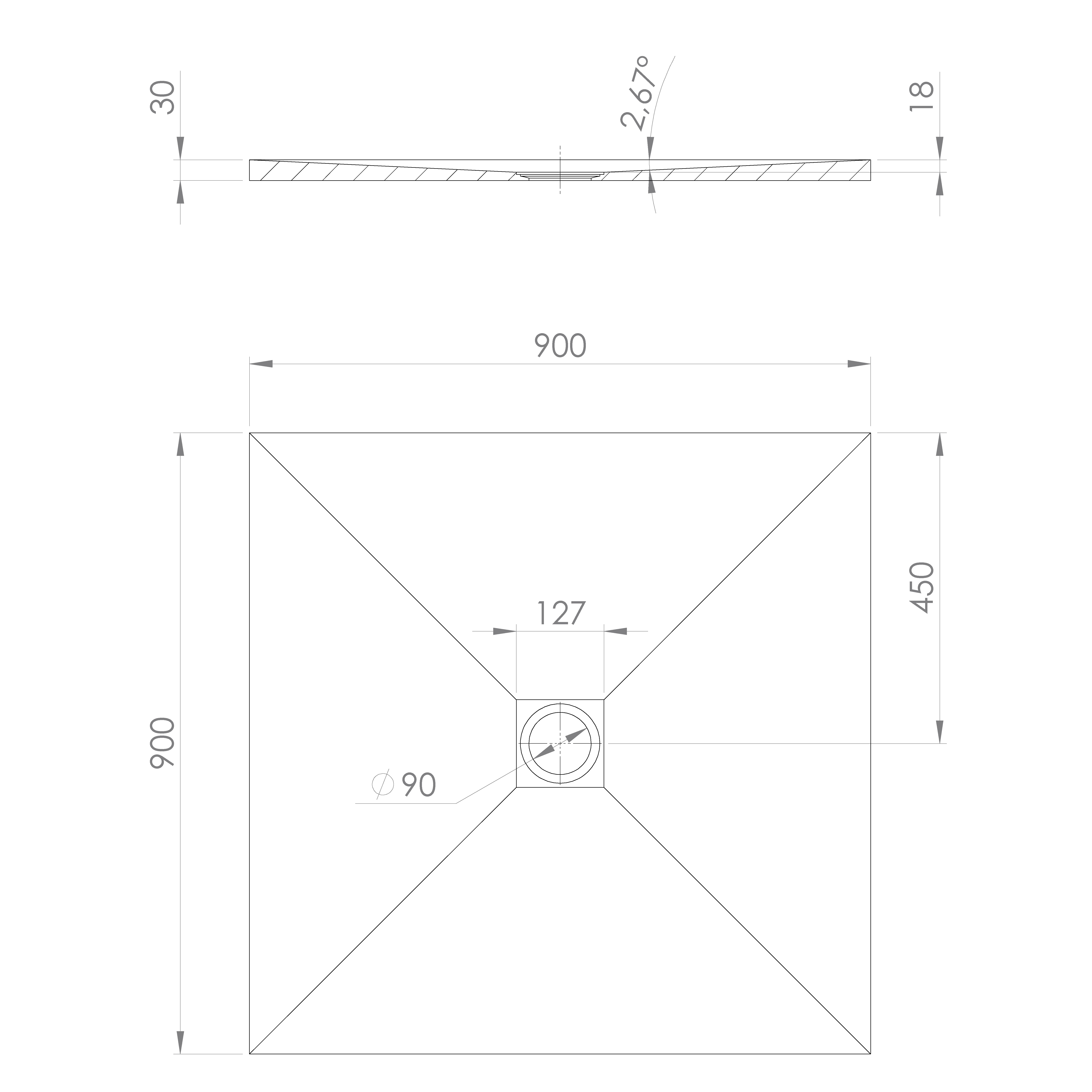 Polysan Treneca douchebak 90x90cm zwart mat