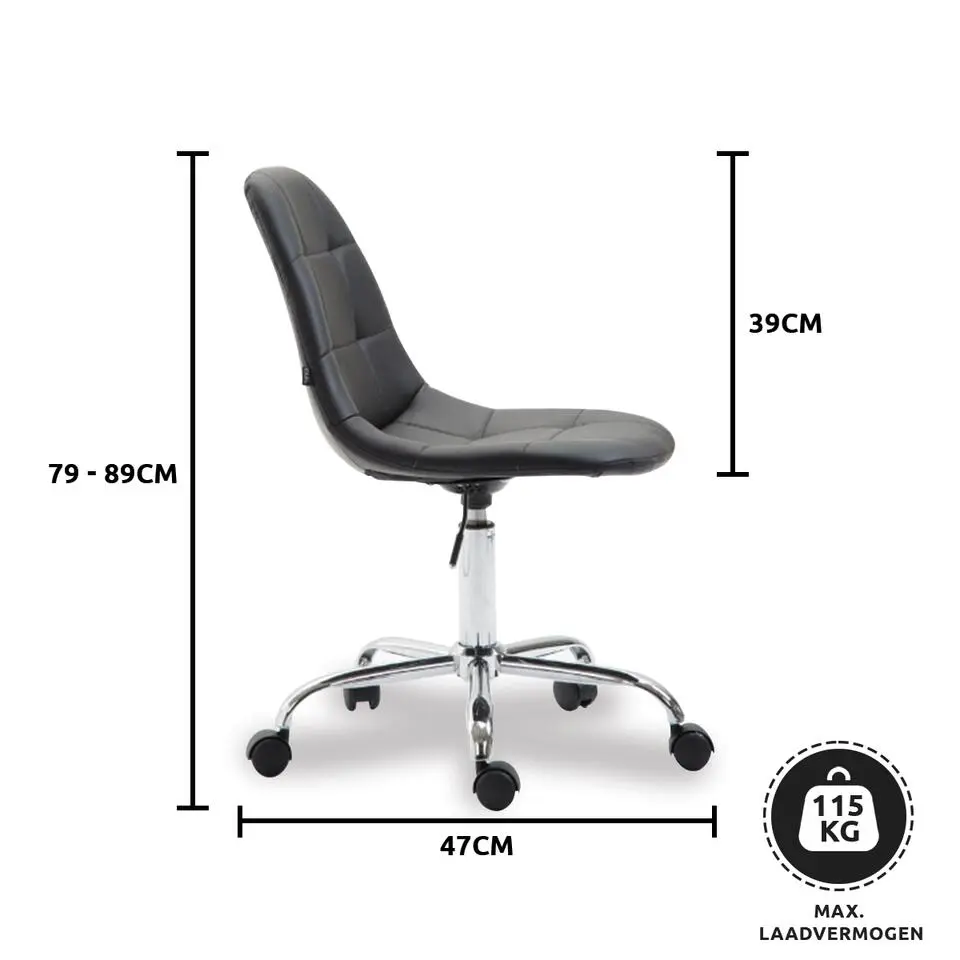 CLP Bureaustoel Reims chroom Frame - Kunstleer - zwart