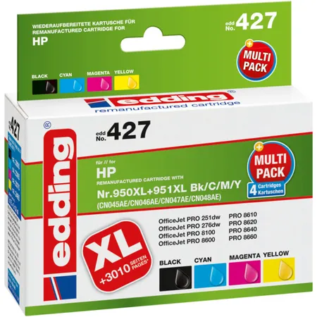 edding 427 HP 950XL/951XL (CN045/CN046/CN047/CN048) Multipack 4, 1x 75 ml + 3x 30 ml