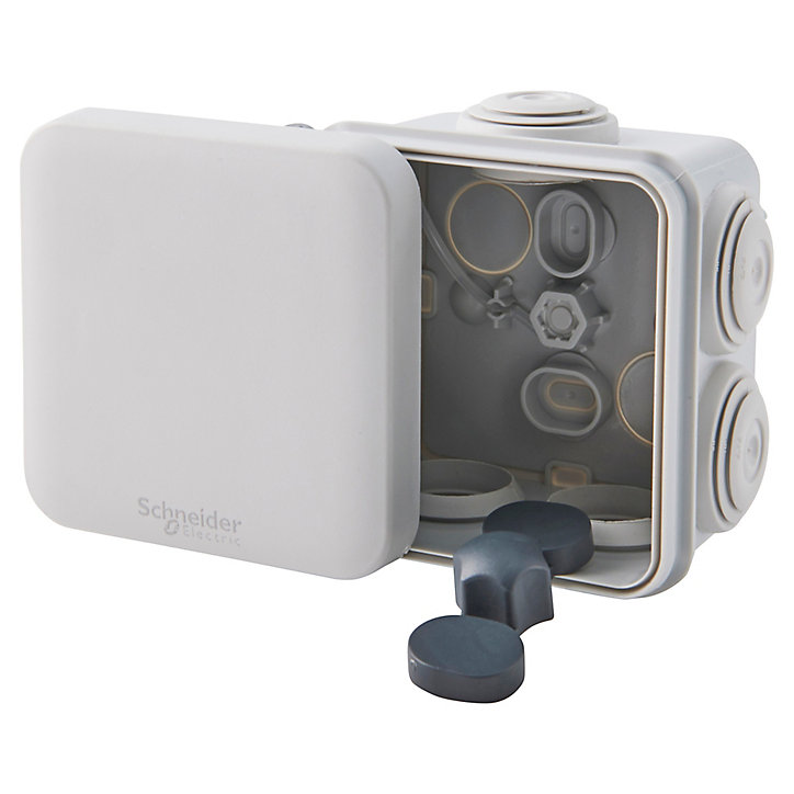 Boîte de dérivation carrée extérieure avec 7 passe-câbles et système de verrouillage 65 x 65 x 45 mm IP55 Schneider Electric Mureva gris