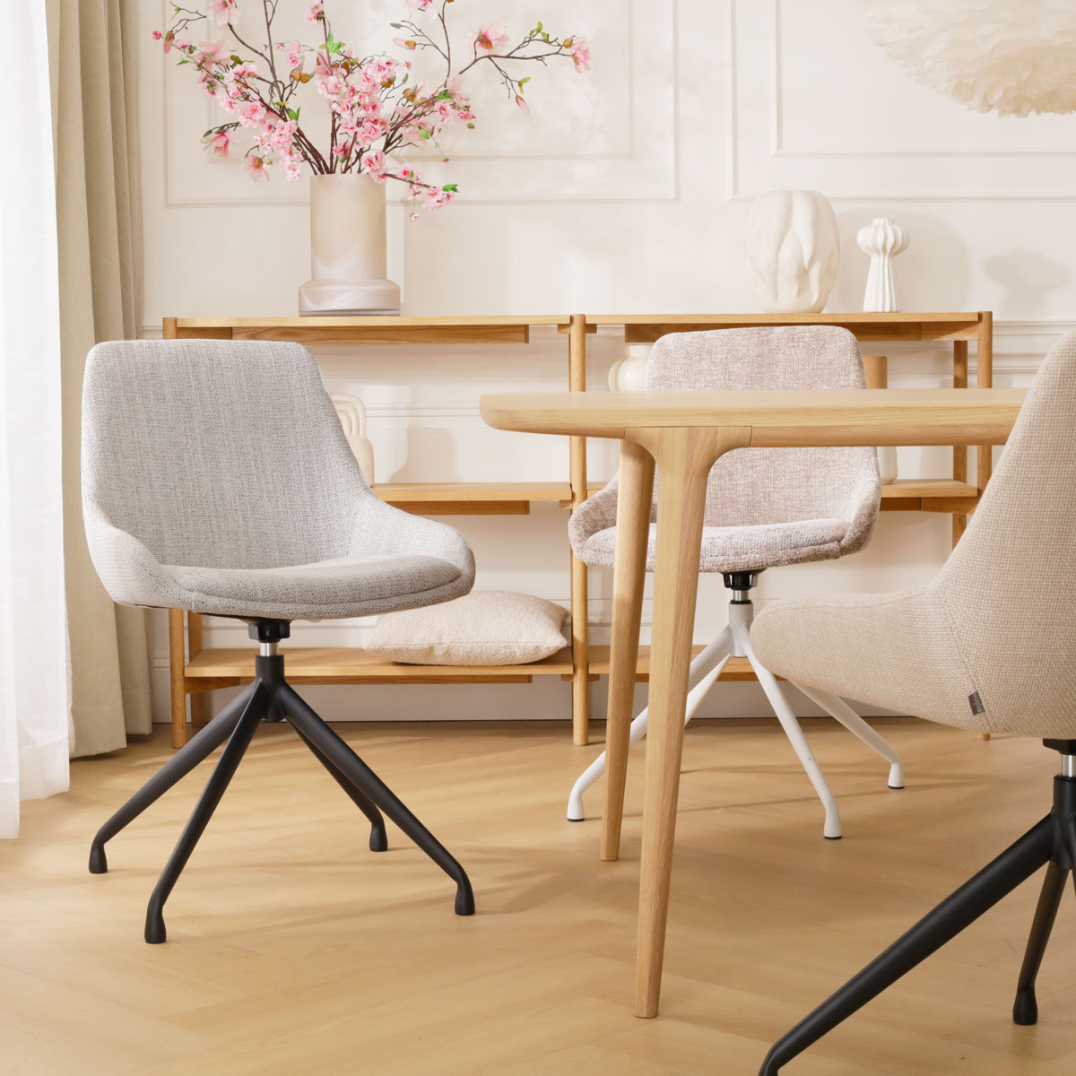Eetkamerstoel Nola-Isa grijs beige gemêleerd draaibaar - wit