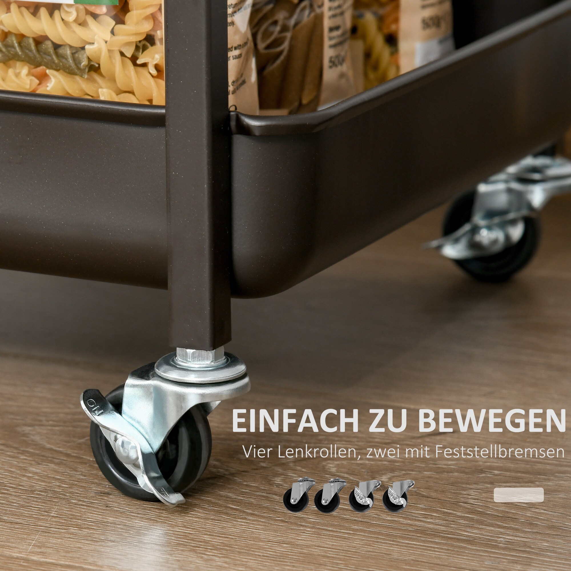 HOMCOM Servierwagen mit klappbarer Tischplatte rutikal-braun 118 x 36,5 x 82 cm (BxTxH)