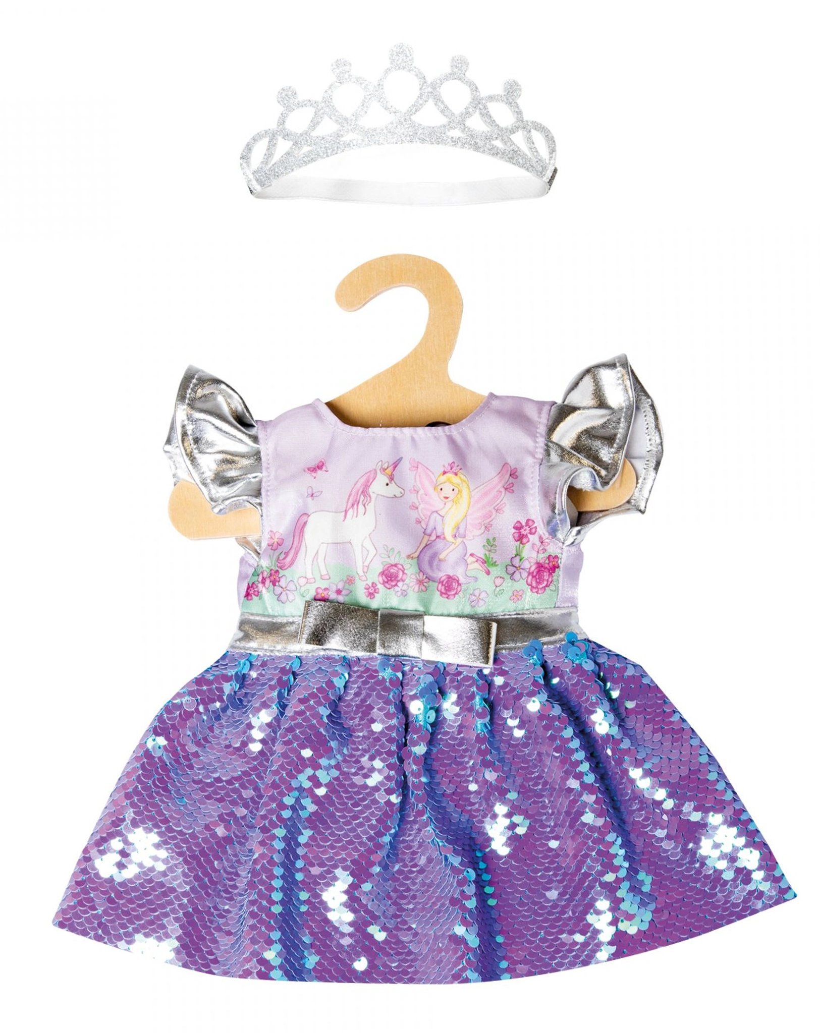 Puppen-Kleid FEE & EINHORN (28-35 cm) 2-teilig mit Wende-Pailetten