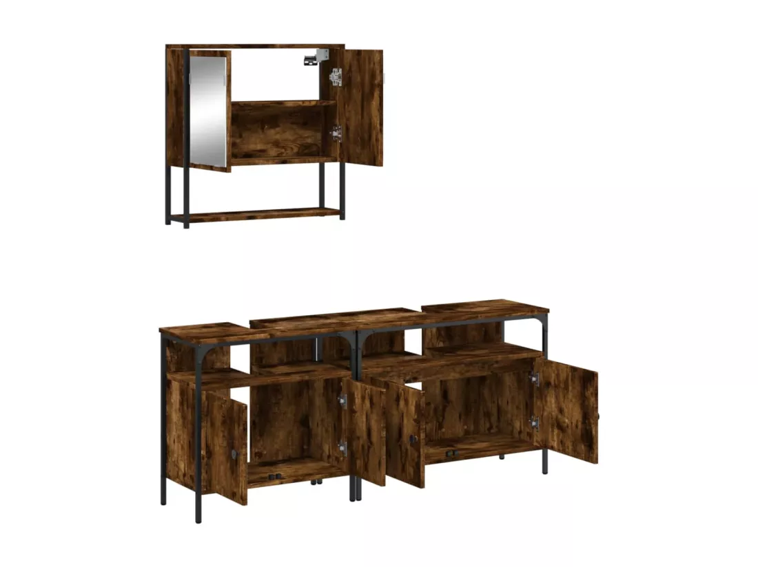 Ensemble de meubles de salle de bain 3 pcs Chêne fumé