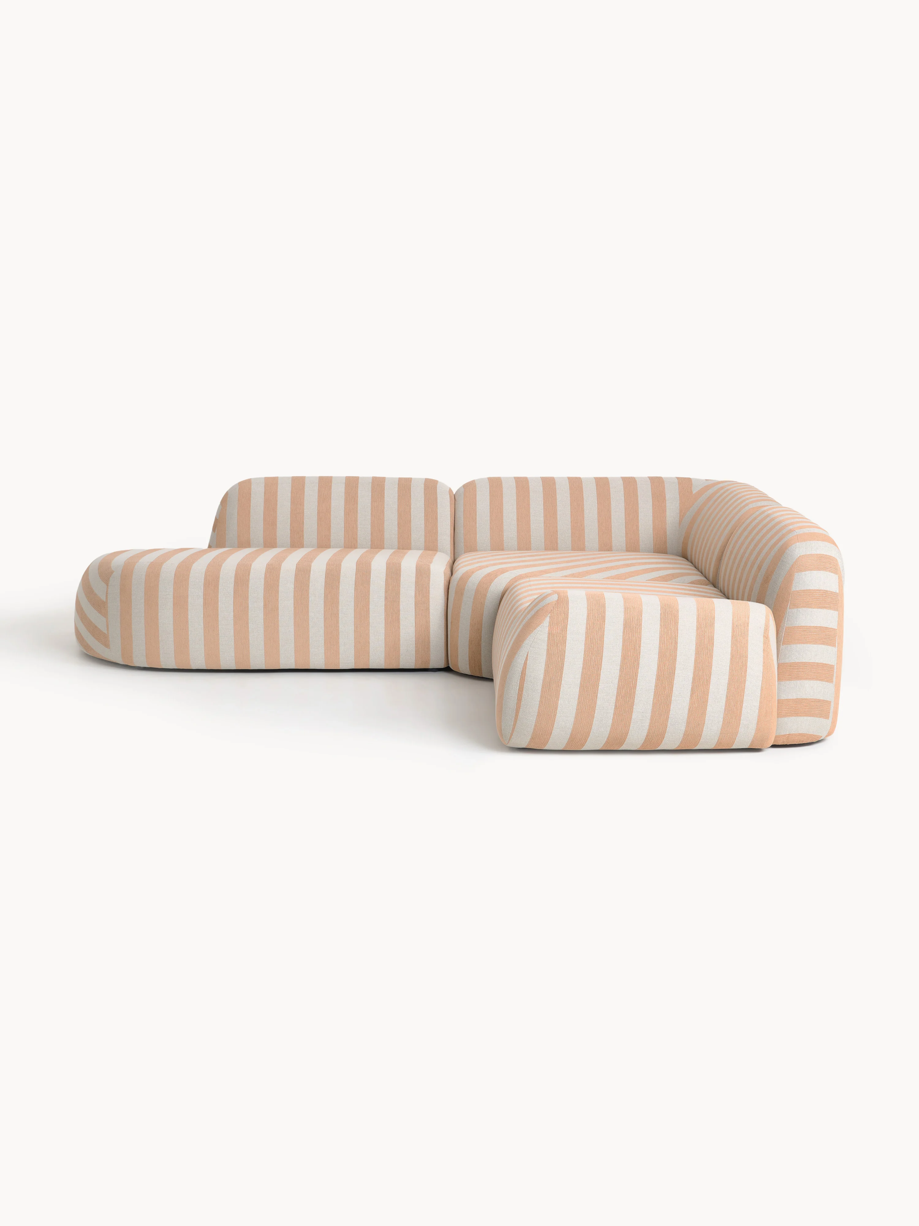 Gestreepte modulaire hoekbank Wolke (4-zits) met chaise longue