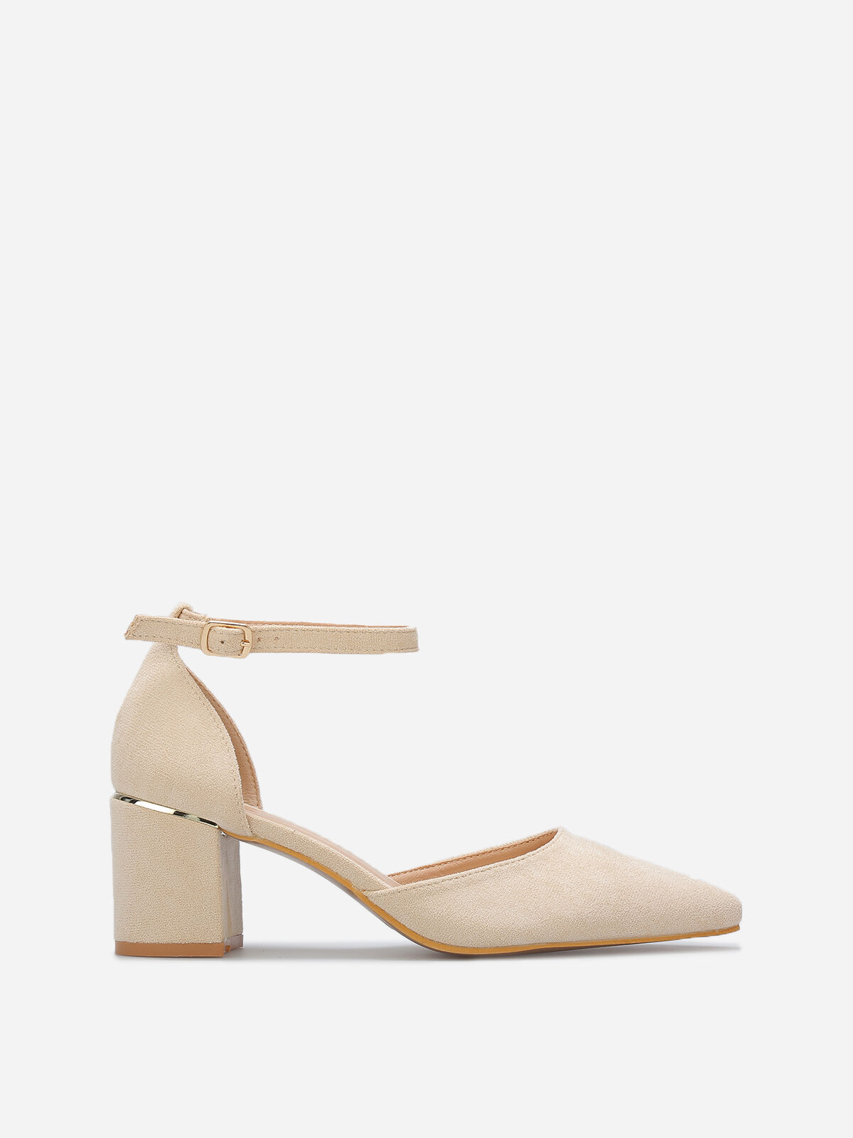 Escarpins en suédine à détails dorés- Beige