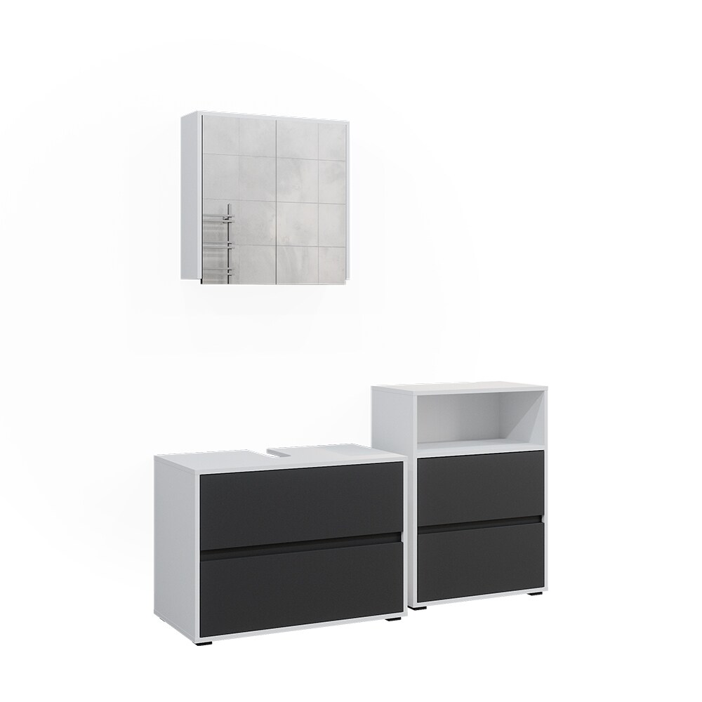 Badmöbel-Set Maltin Weiß Anthrazit modern Waschtischunterschrank Spiegelschrank Midischrank