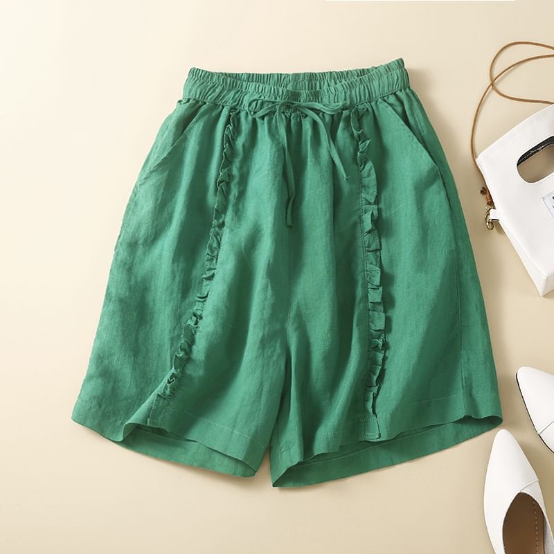 YARU - Hoge taille effen geplooide shorts