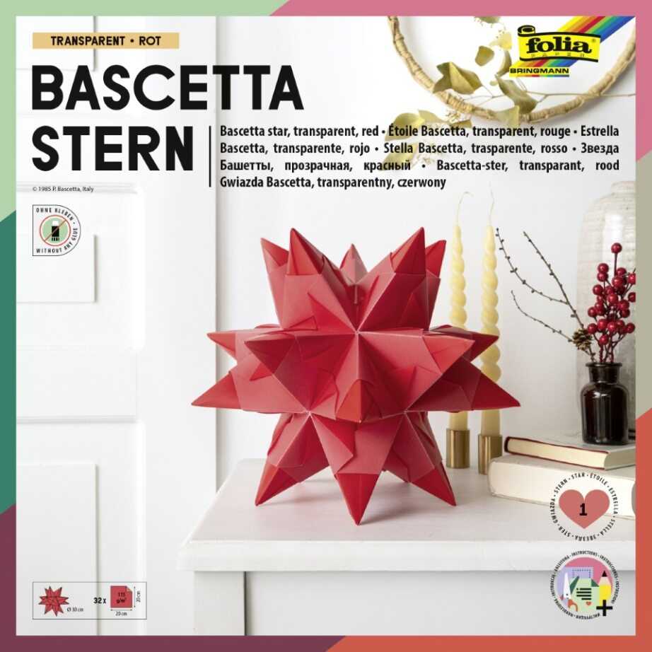 Folia Bascetta Stern-Set 7,5 x 7,5 cm 115 g/m² 4x rot/transparent 128 Blatt