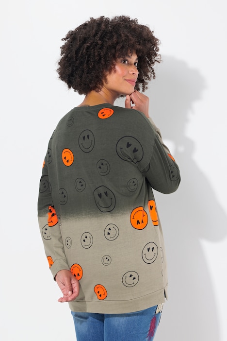 Sweatshirt, oversized, Farbverlauf Smiley, Langarm