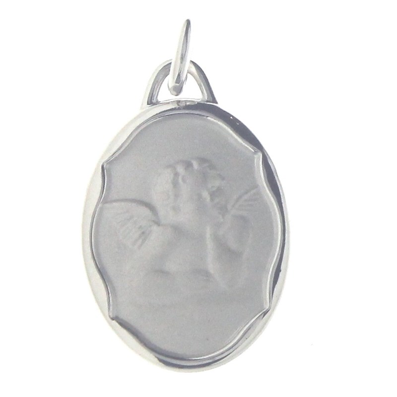 Pendentif médaille ovale ange pour baptême naissance en argent + chaîne