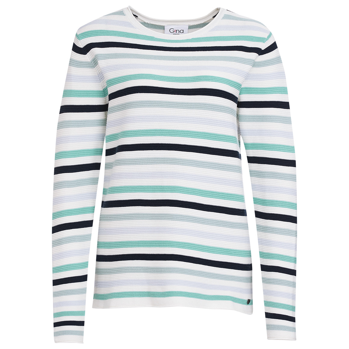 Gina Damen Strickpullover mit Streifen-Allover türkis / cremeweiss / dunkelblau