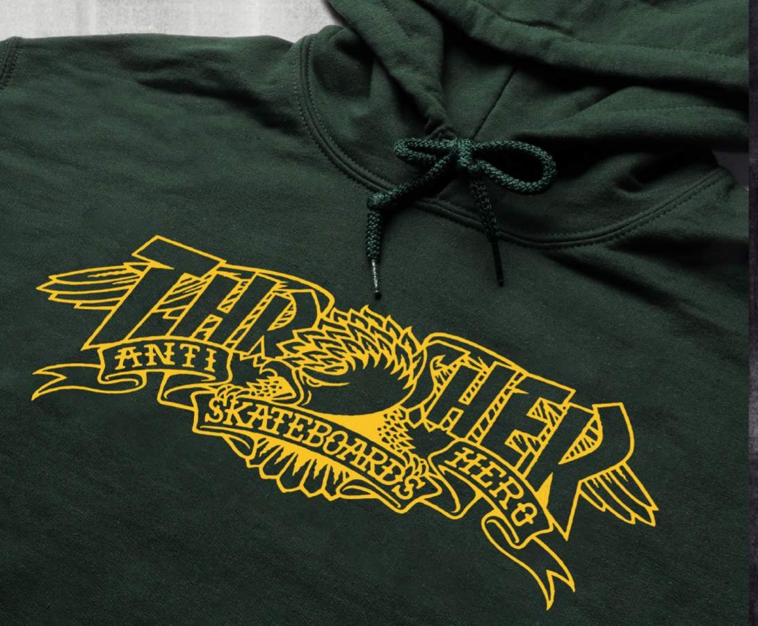 Thrasher Antihero Sweat Mag Banner Hood Forest Green