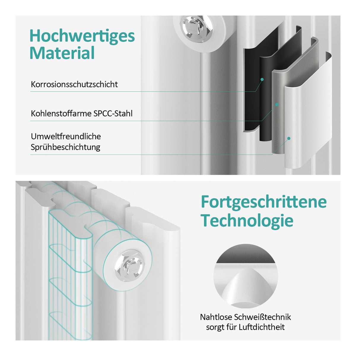 EMKE Radiator 600 x 300 mm Platte radiator Kleine design paneelradiator, verticaal dubbellaags, middenaansluiting, 446W Wit