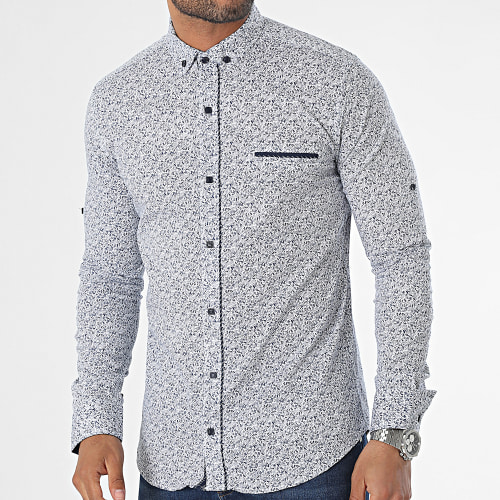 Chemise Manches Longues Blanc Bleu Marine