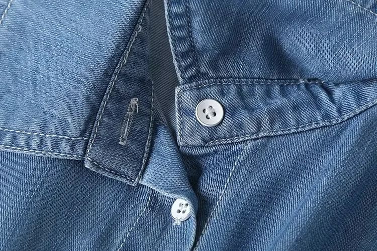 Aigan - Denim jumpsuit met korte mouwen, knoopsluiting en trekkoord