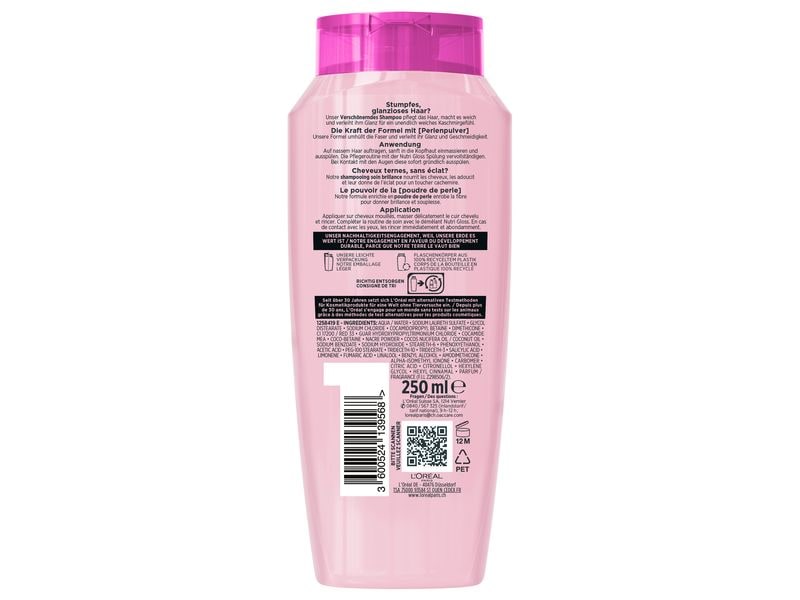 L'Oréal Elsève Shampoo Nutri-Gloss Glanz 250 ml Haarshampoo mit seidig-cremiger Textur ist ideal, um glanzloses Haar zu verwandeln