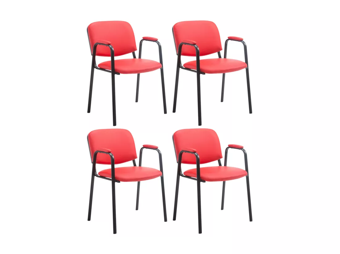 Lot de 4 Chaise de conférence - Similicuir & Métal noir mat - Rouge - Ken Pro