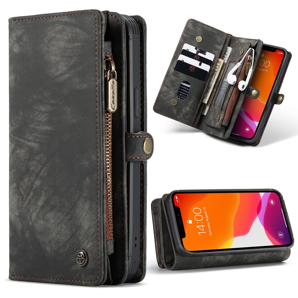 iPhone 12 / iPhone 12 Pro 2in1 Leder Tasche   Magnet Hardcase Karten Etui - Schwarz