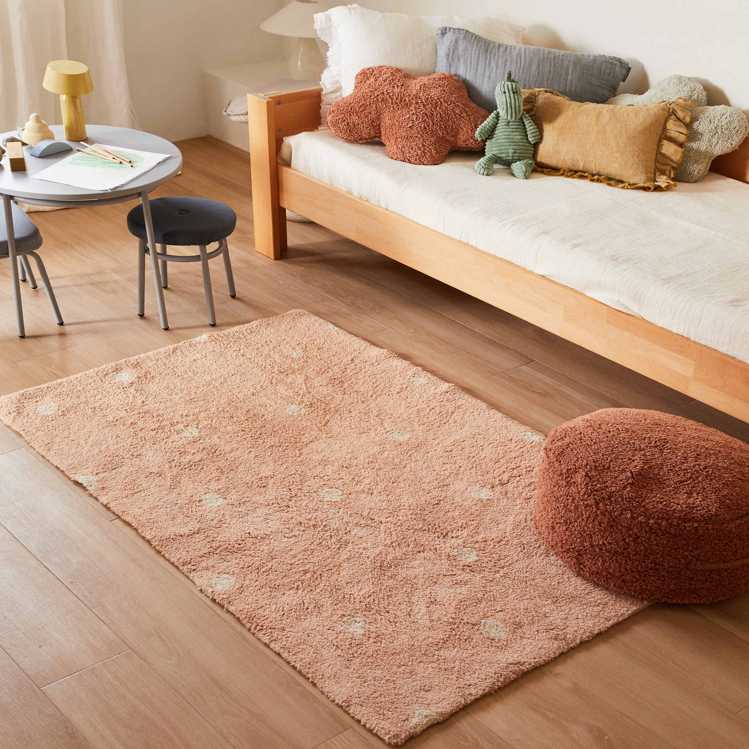 MINI DOT - Tapis rectangulaire lavable en coton | Rose