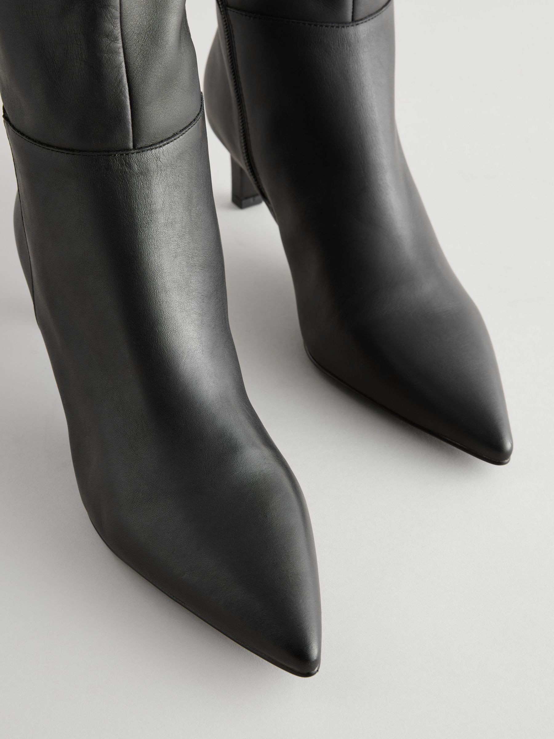 Zwart leer - Kniehoge Skinny Boots met Hak