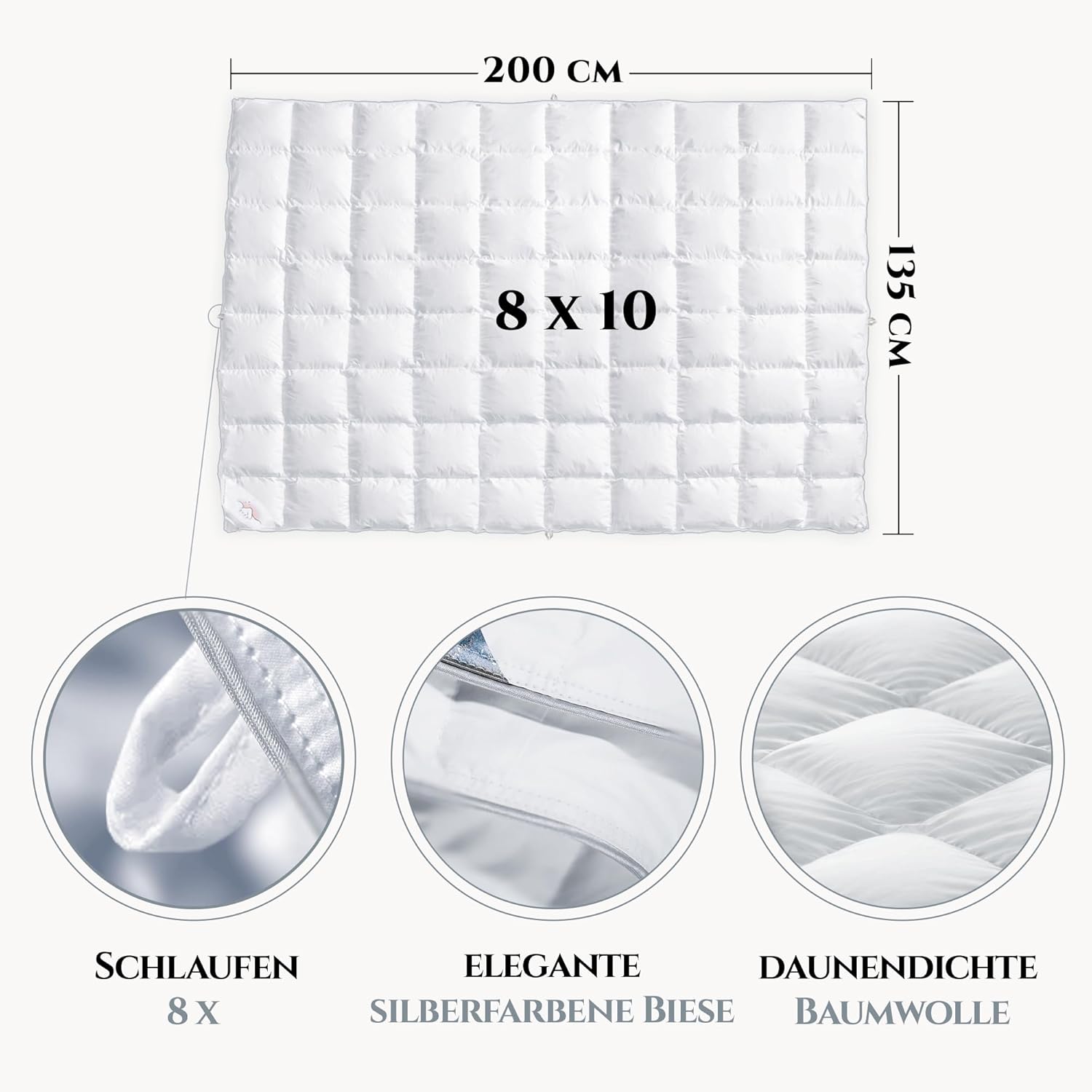 Aura® Luxus Ganzjahres Daunendecke 135x200 cm | Luxe 90% ungarische Gänsedaunen Klasse I | Oeko-TEX® Standard 100 | Allergikergeeignet Luxus Bettdecke für alle Jahreszeiten