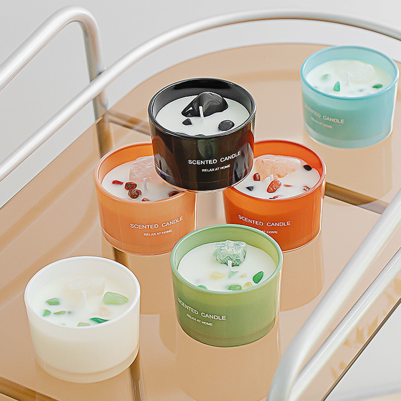 Duft Kerze im Glas Aromatherapie Sojawachs Kerze Home Deko Kristall Steine - Rosen