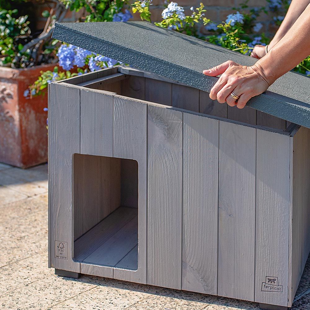Niche pour extérieur, maison pour chiens argo 60 en bois fsc avec vernis atoxique, résistant aux u.v.