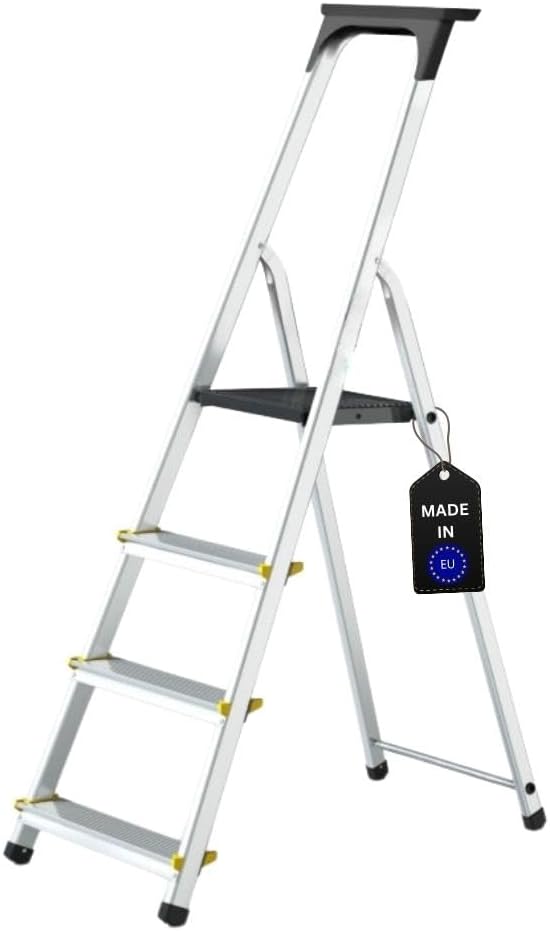 PROREGAL Trapladder met gereedschapsplank Economy Basic Enkelzijdige toegang 4 treden Werkhoogte 2,75 m Draagvermogen 150 kg