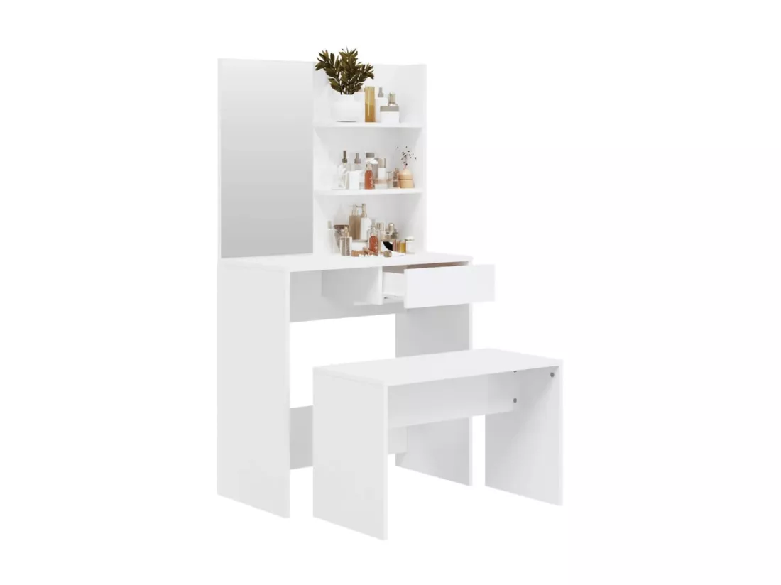 Ensemble de coiffeuse Blanc brillant 74,5x40x141 cm