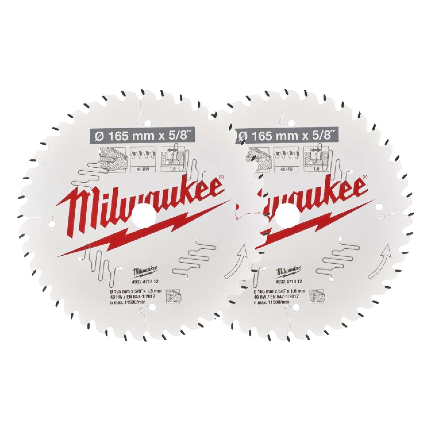 Milwaukee 4932471312 / 4932352314 Cirkelzaagblad - 165 x 15,87 x 40T - Hout / MDF  - duopack