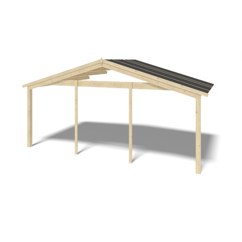 Abri de jardin en bois - 6x6 m - 54 m2 + terrasse avec balustrade et avant-toit en bois