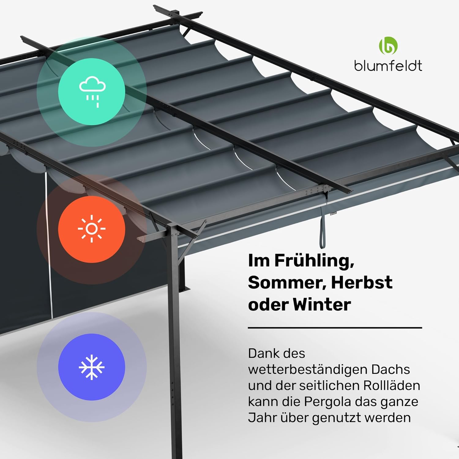 blumfeldt Pergola 3x4 m, Wetterfestes Polyesterdach & Seitliche Jalousien, Pulverbeschichteter Stahlrahmen, Einfache Montage, Stabil & Winterfest Für Ganzjährigen Einsatz
