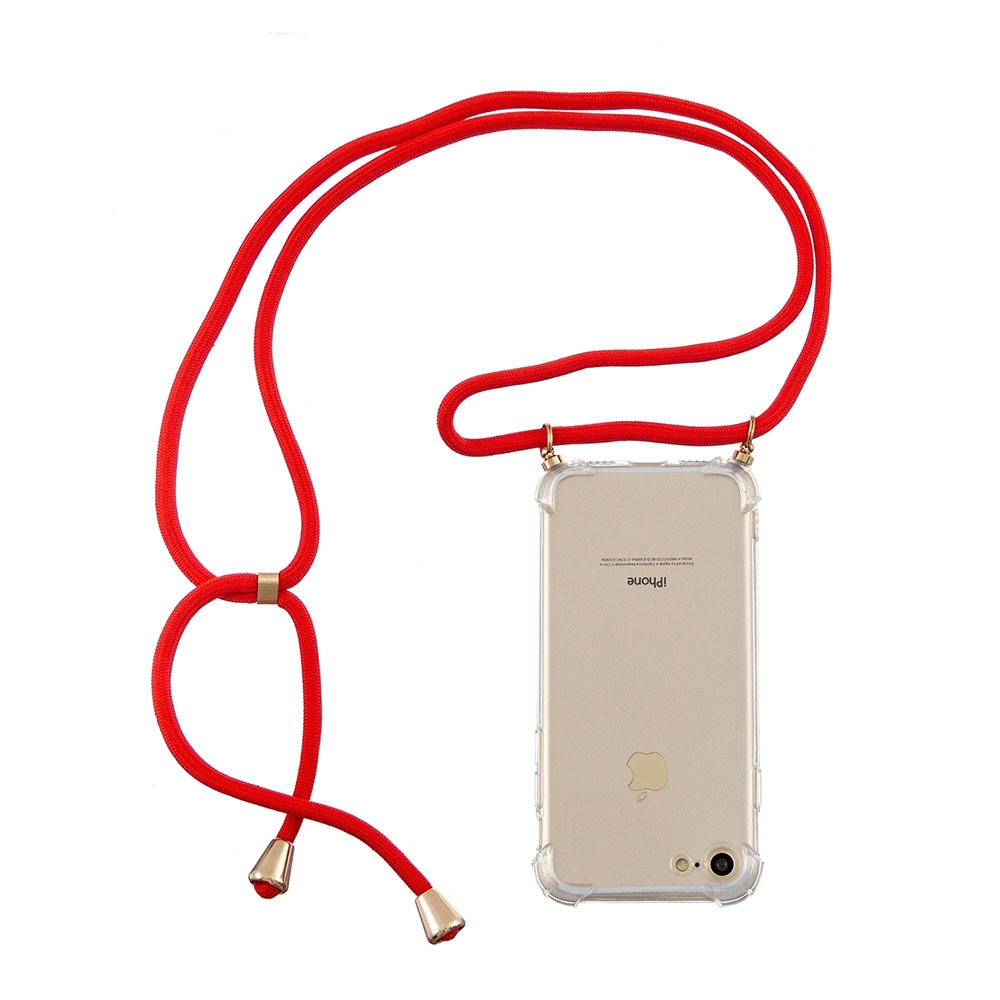 iPhone SE (2022/2020) / 8 / 7 Necklace Gummi Hülle Air Cushion Fallschutz   Handykette (150cm) - Rot / Gold