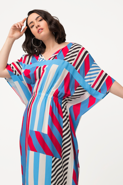 Midikleid, grafisch, Oversized, Rundhals, Halbarm