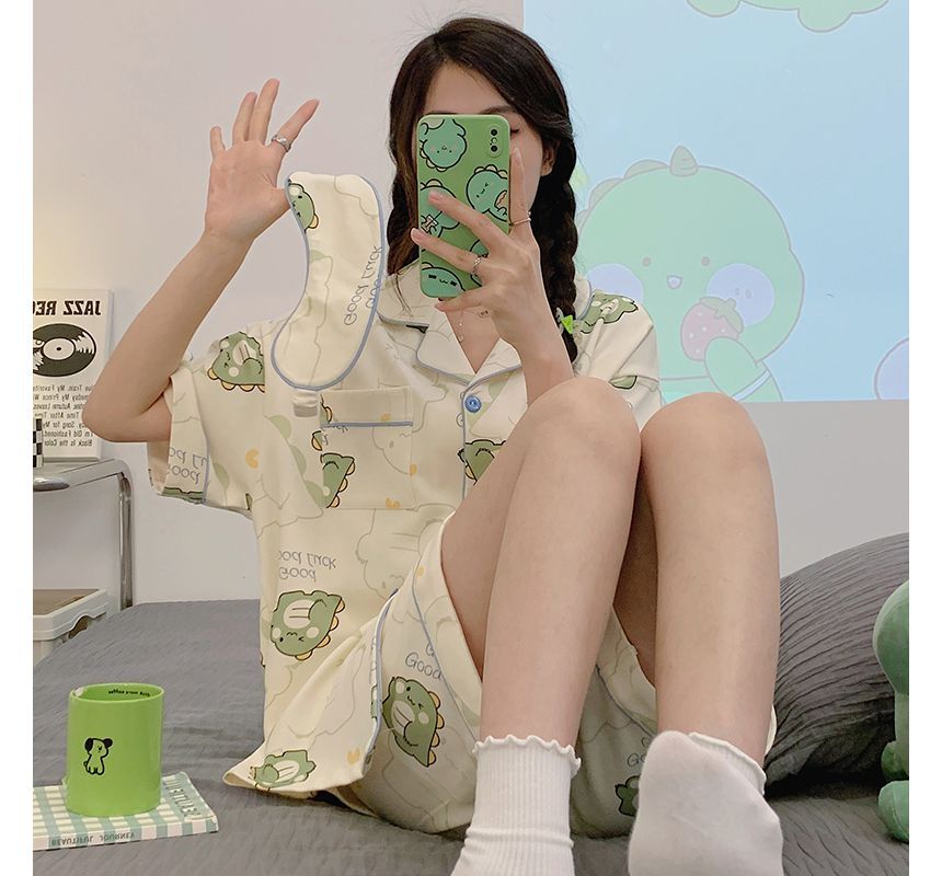 Sweetzer - Pyjamaset: Shirt met korte mouwen en cartoonprint + korte broek