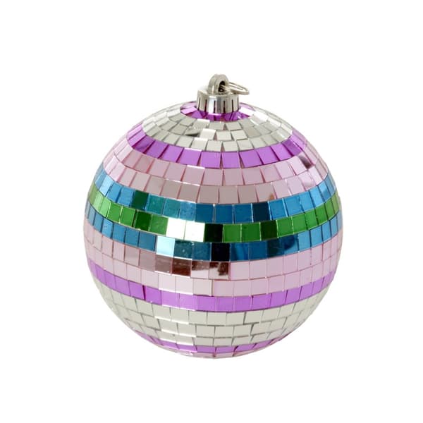 RICE Discokule med funky striper - Rosa, sølv, grønn, blå - Medium