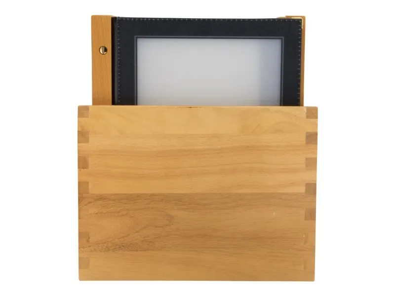 Securit® A4 WOOD opbevaringsboks med 20 menuomslag i sort