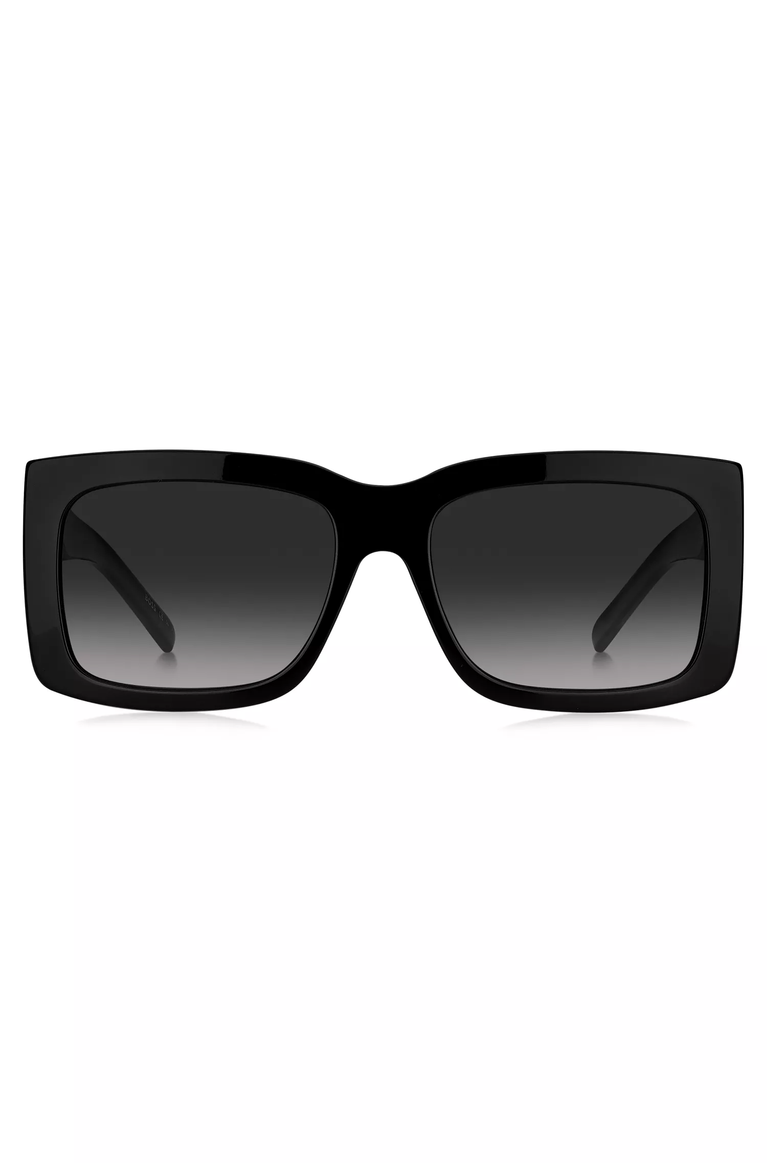 Óculos de sol BOSS em bioacetato preto com detalhes exclusivos.