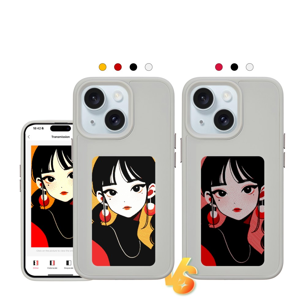 iPhone 15 Hybrid Hülle TPU Bumper mit Acryl Rückseite   DIY E-Ink Display mit NFC Technologie - Grau
