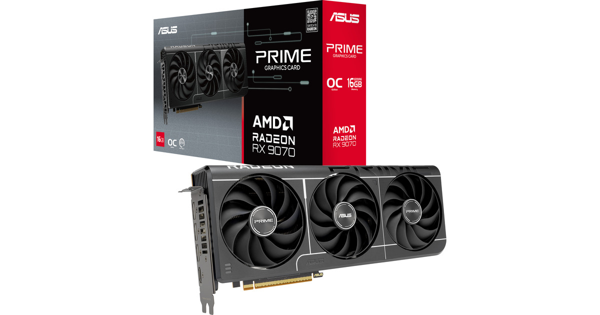 ASUSPRIME Radeon RX 9070 EVO OC grafische kaart  (Grijs, 3x DisplayPort, 1x HDMI)