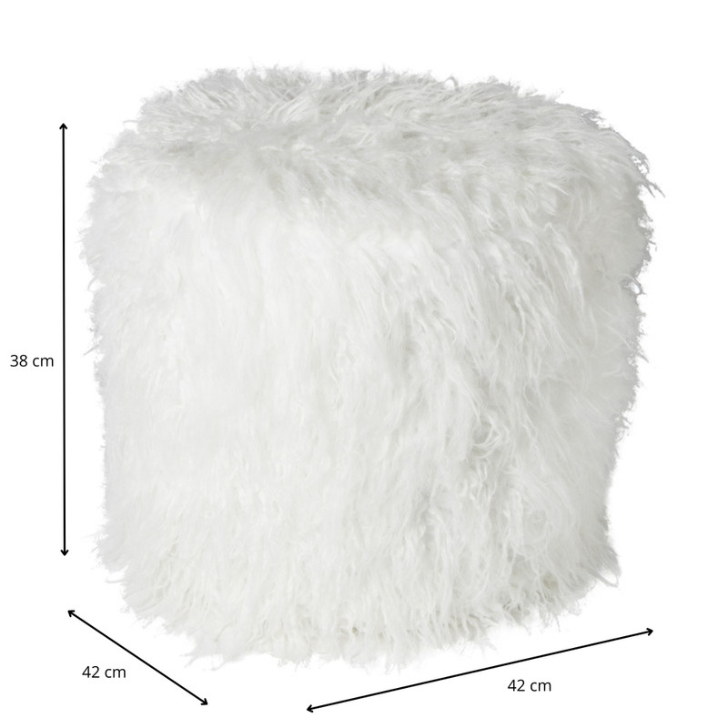 Poef fluffy - wit - 38x42x42 cm
