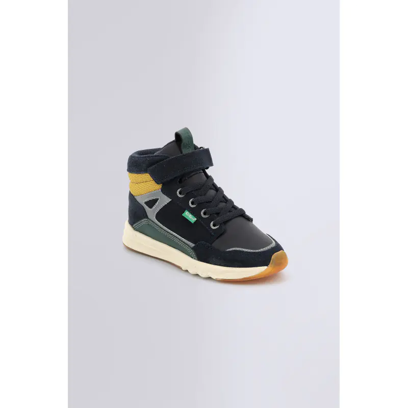 KIKAFAR MARINE VERT JAUNE SNEAKERS HAUTES Cuir Garçon