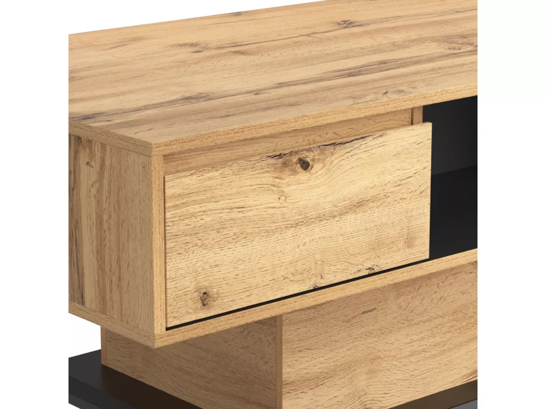 Table basse grain de bois avec rangement double face et tiroir 100x47x60 EINPHATH