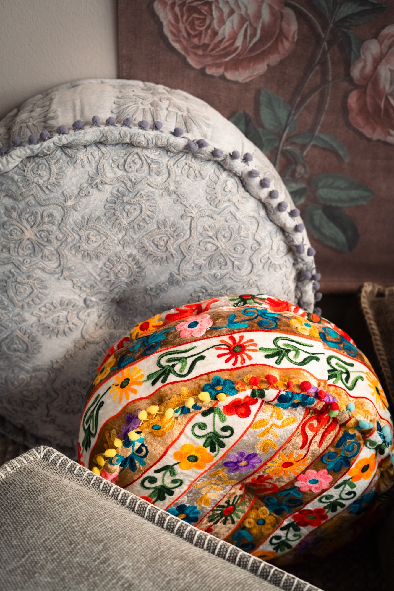 Pouf 'Tilak', grau, Ø 60 cm, H 20 cm von fischer's lagerhaus
