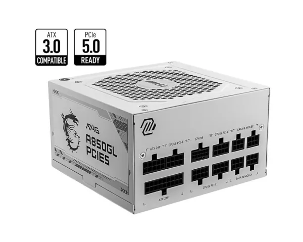 MSI MAG A850GL PCIE5 WHITE, 850 W, 100 - 240 V, 47 - 63 Hz, 8 A, 4 A, Aktiv
