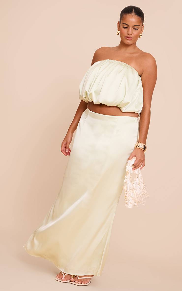 Mint Green Jupe Longue Taille Mi-haute En Satin Grande Taille Coordonnée