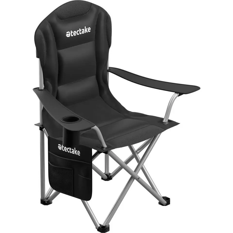 tectake Gestoffeerde campingstoel MTX, opvouwbaar, met bekerhouder, Zwart