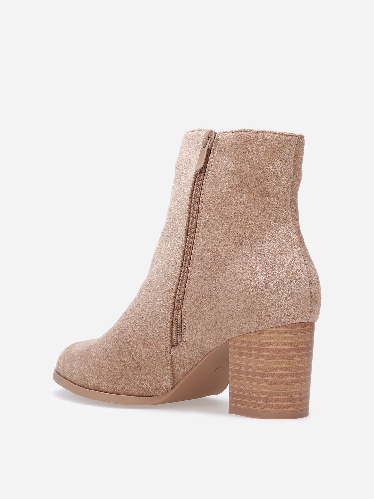 Bottines en suédine à talon et bout rond- Taupe